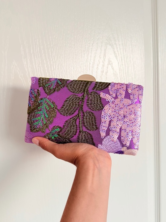 ASOS Handbags - ASOS Purple Embroidered Sequin Floral Clutch
